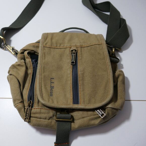 Ll Bean Bag Brown Canvas Leather Purse Crossbody Satchel Messenger Shoulder VTG - Picture 1 of 13